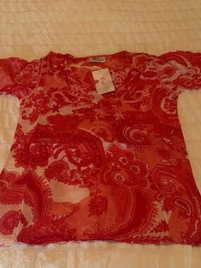 Raj Kids Red Paisley Boho Tunic Top Embroidered 6-8Y